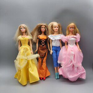 1990s Mattel Barbie Dolls Lot 4 Princess Dresses 1998-1999 Vintage Mixed